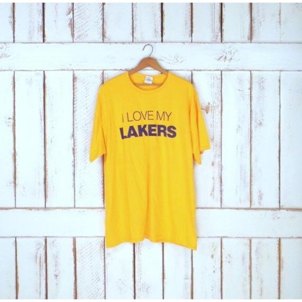 Yellow I love my Lakers basketball cotton tshirt